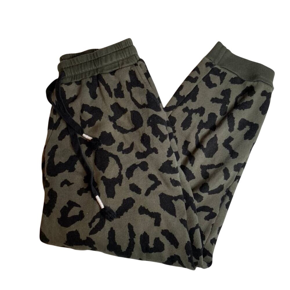 Strut This Olive Green Leopard Print‎ Cotton Jogger Sweatpants Womens Small